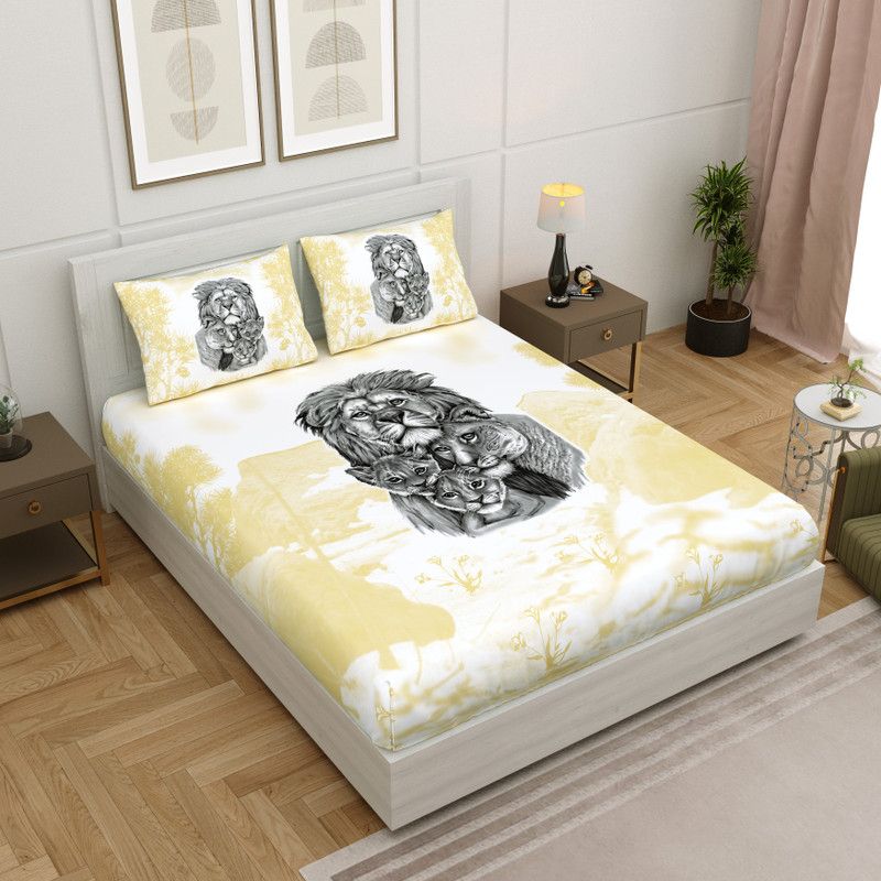 FABBON INDIA 280 TC Cotton King Animal Flat Bedsheet  (Pack of 1, Yellow Black)