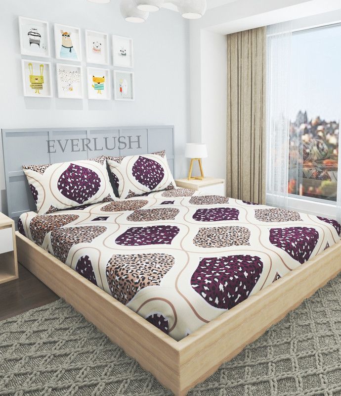 Everlush 280 TC Cotton King Printed Fitted (Elastic) Bedsheet  (Pack of 1, Beige)