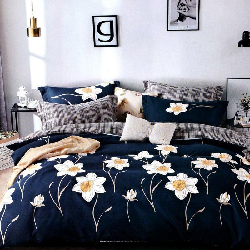 Oshi Jee 152 TC Cotton Double Floral Flat Bedsheet  (Pack of 1, Blue)