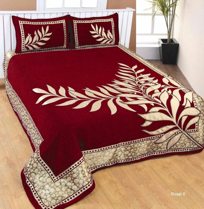 200 TC Velvet Double Abstract Bedsheet  (Pack of 1, Maroon)