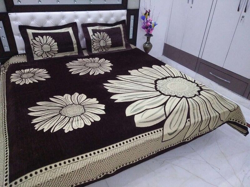 Nanki's Velvet Queen Floral Flat Bedsheet  (Pack of 1, Brown)