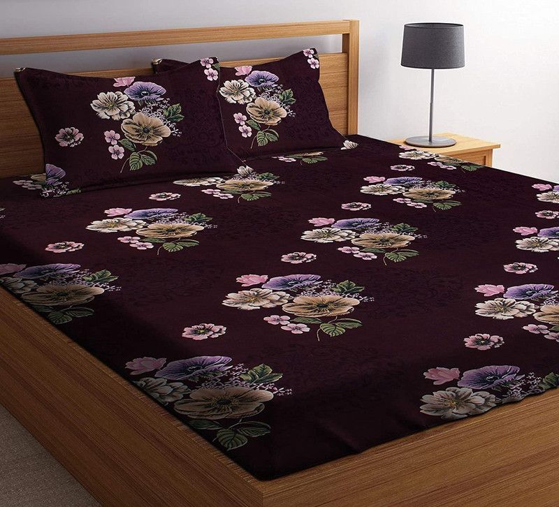Eversoft 150 TC Microfiber Queen Printed Flat Bedsheet  (Pack of 1, Maroon)