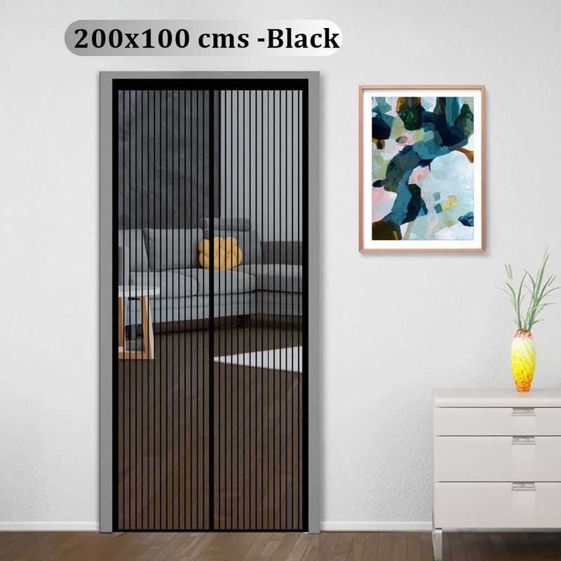 Classic Mosquito Net Fibre Adults Washable (200*100 cm)Magnetic Screen Curtain Patio Door mesh Self-Closing with Full Frame self adesive Hook&Loop Mosquito Net  (200x100-Black-Poly, Frame Hung)