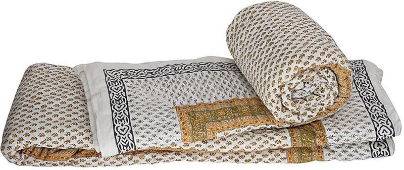 Indian Gift Emporium Damask Double Quilt for Mild Winter  (Microfiber, Green)