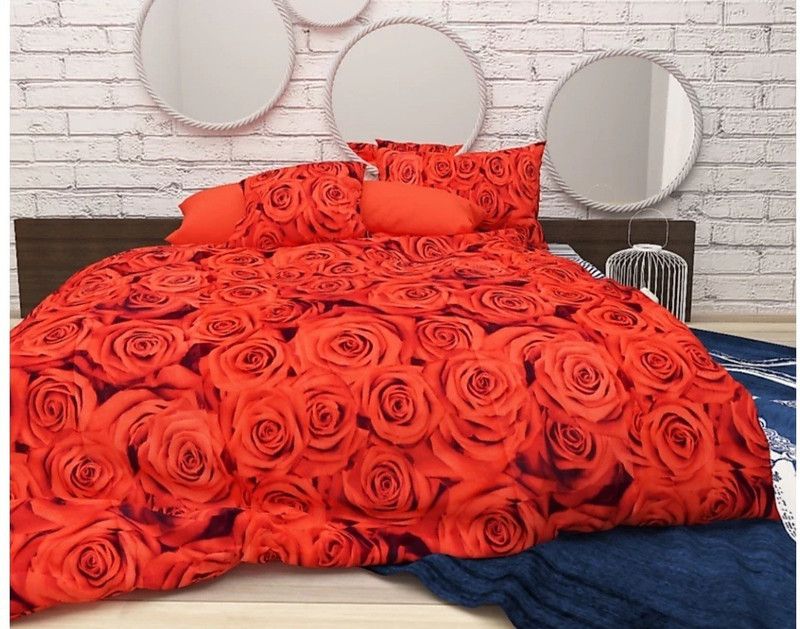 BALKO FAB 155 TC Polycotton Double Floral Flat Bedsheet  (Pack of 1, Red)