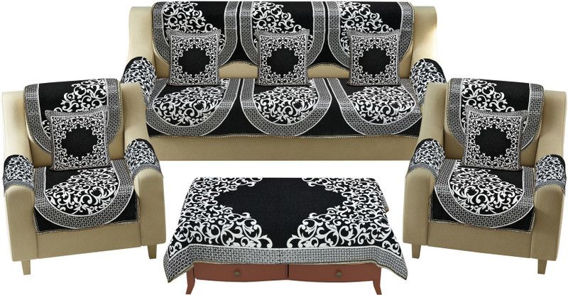 hargunz Cotton, Jacquard Abstract Sofa Cover  (Black Pack of 18)
