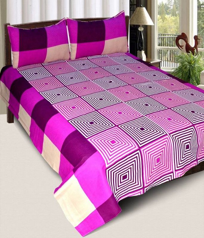 new styal vg 144 TC Microfiber Double 3D Printed Flat Bedsheet  (Pack of 1, Purple)