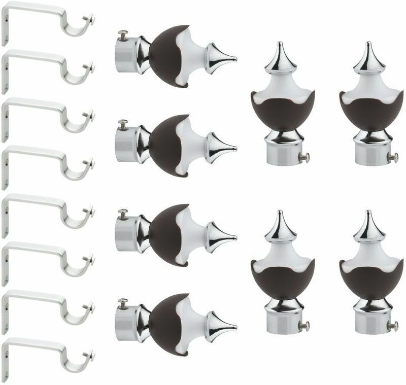 KARIYA Silver, Black Rod Rail Bracket, Curtain Knobs Metal