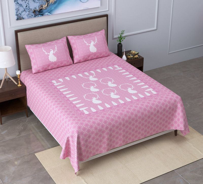 SERENE DECOR 220 TC Cotton King Printed Flat Bedsheet  (Pack of 1, Peach)