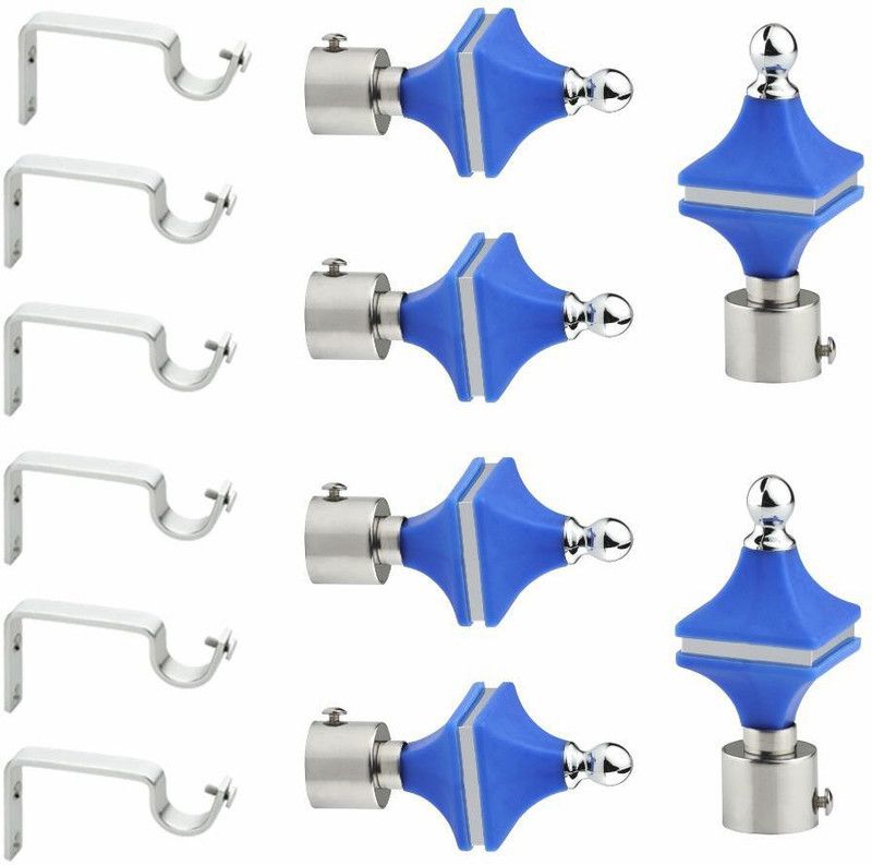 kazare Blue Curtain Knobs, Rod Rail Bracket Metal  (Pack of 6)