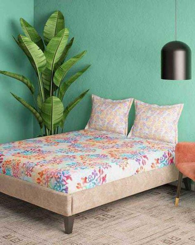 PORTICO NEW YORK 250 TC Cotton Double Floral Flat Bedsheet  (Pack of 1, Beige&Purple)