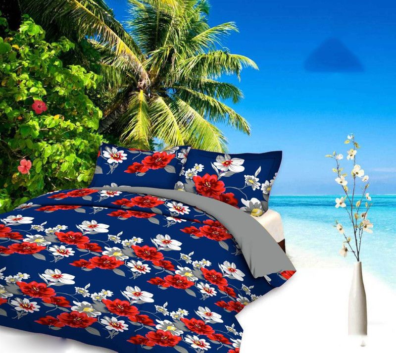 SHIV TEXTILE 144 TC Polycotton Double 3D Printed Flat Bedsheet  (Pack of 1, Multicolor)