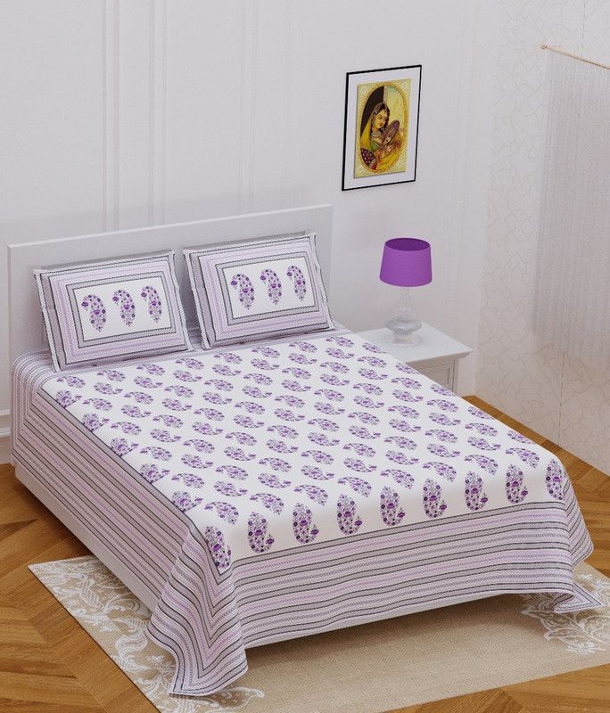 Loroco 108 TC Cotton King Floral Flat Bedsheet  (Pack of 1, Purple)