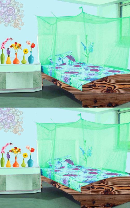 Hot Dealzz Nylon Adults Washable 2 Pcs. Nylon Adults single Bed Green color Mosquito Net 4x6 feet Mosquito Net  (Green, Bed Box)