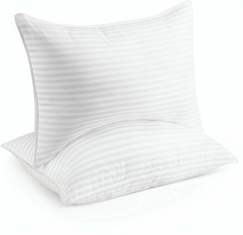TORBA Comfortable Bedroom Pillow Polyester Fibre Stripes Sleeping Pillow Pack of 2  (White)