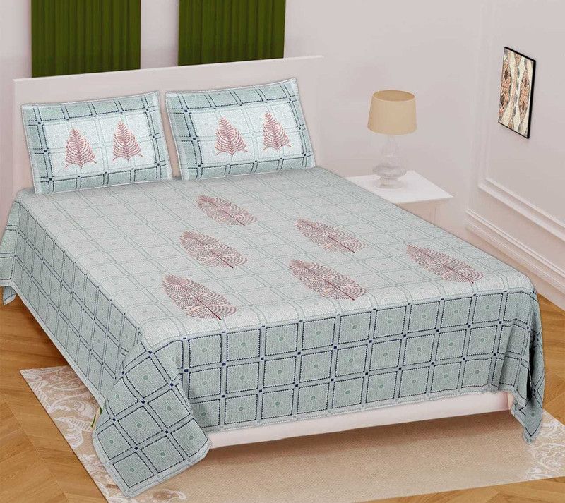 ISHITA CREATION 150 TC Cotton Double Printed Flat Bedsheet  (Pack of 1, Green)