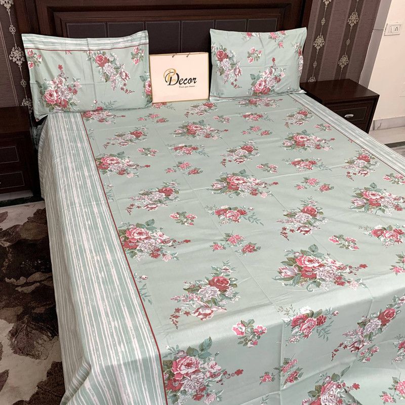 Pure Decor 250 TC Cotton King Printed Flat Bedsheet  (Pack of 1, Multicolor)
