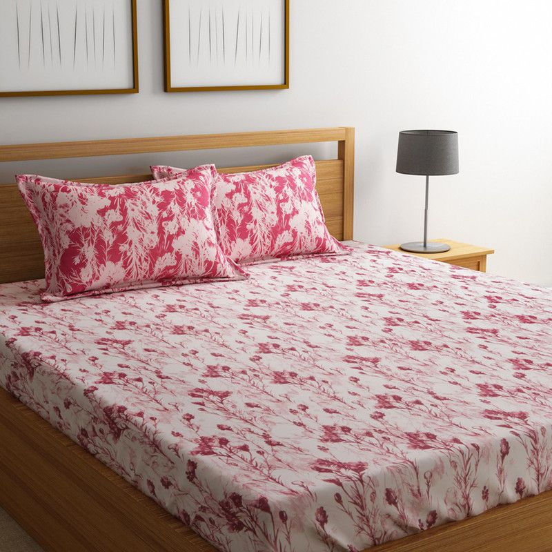 TRIDENT 180 TC Cotton Double Printed Flat Bedsheet  (Pack of 3, Roselle Maroon)