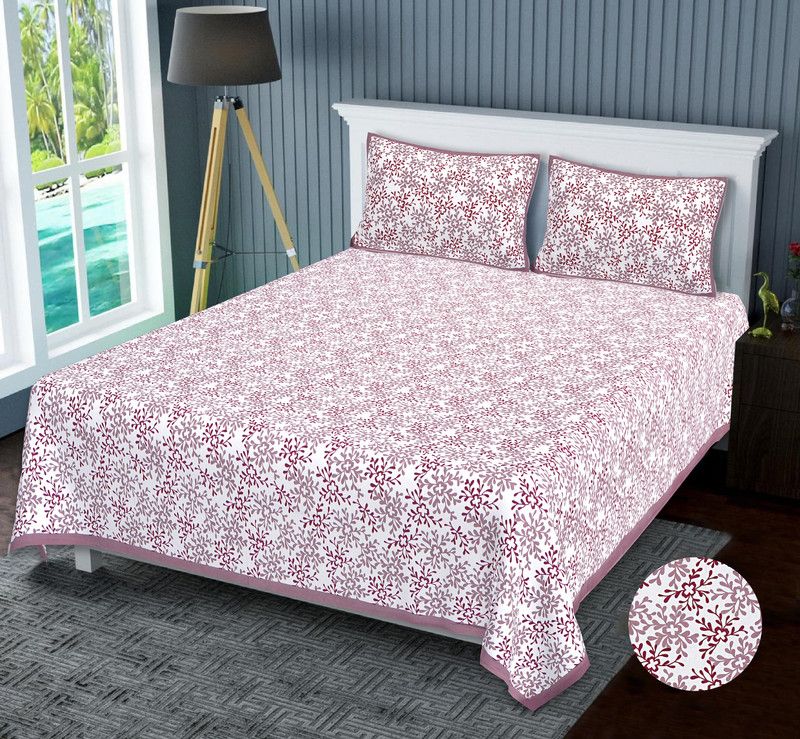 Rajasthani Trend 300 TC Cotton Double Jaipuri Prints Flat Bedsheet  (Pack of 1, Peach)