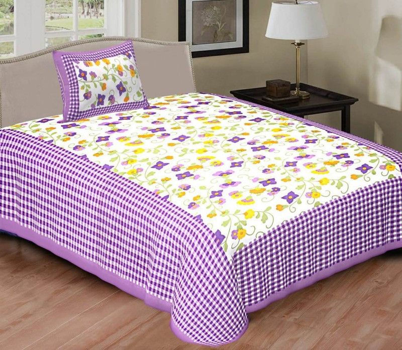 Shopoj 180 TC Cotton Single Printed Flat Bedsheet  (Pack of 1, Purple)