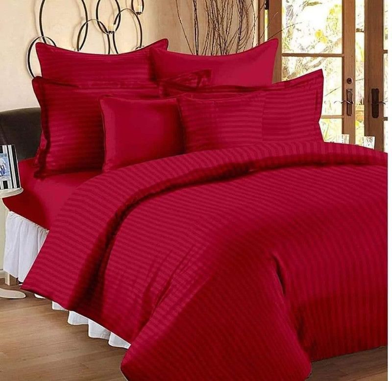 JMT 144 TC Cotton King Striped Flat Bedsheet  (Pack of 1, Maroon)