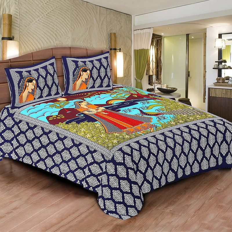 VIHALIESY 160 TC Cotton Double Jaipuri Prints Flat Bedsheet  (Pack of 1, Multicolor)