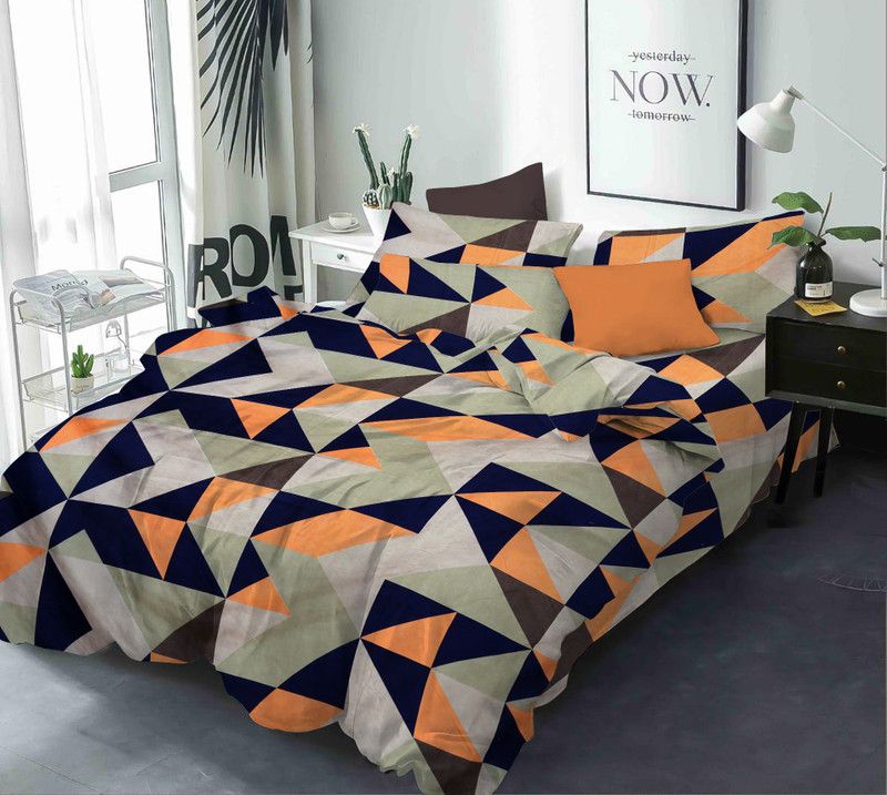 Urban Linens 230 TC Polycotton Double Geometric Flat Bedsheet  (Pack of 1, Blue)