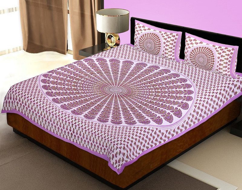 Neon furnishing Cotton Double Floral Flat Bedsheet  (Pack of 1, Light purple, Purple, White, Green)