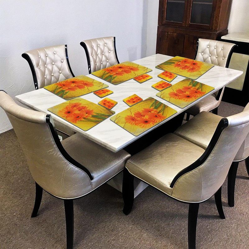 Rectangular Pack of 6 Table Placemat  (Yellow, Orange, PVC)