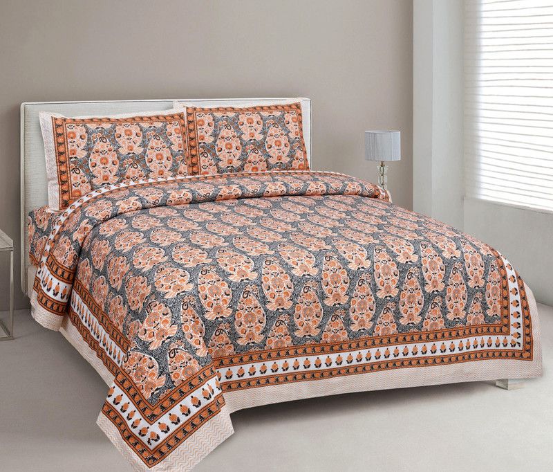 Rekha Creation 250 TC Cotton King Floral Flat Bedsheet  (Pack of 1, Grey)