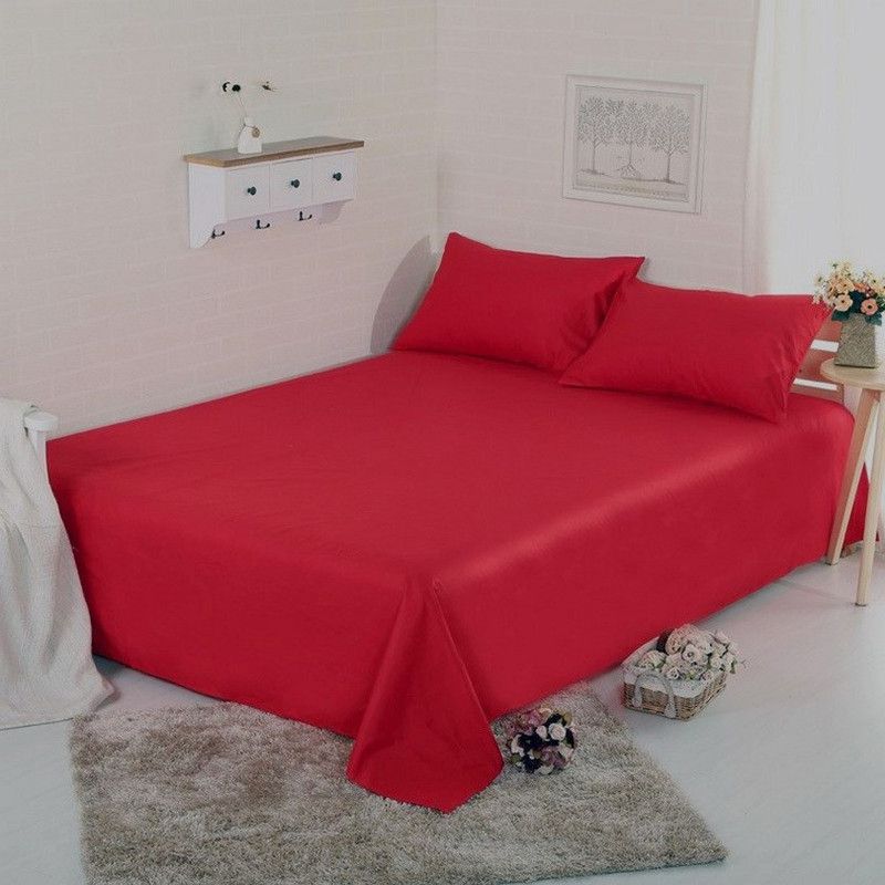 BEVI 304 TC Microfiber Double Solid Flat Bedsheet  (Pack of 3, Red)