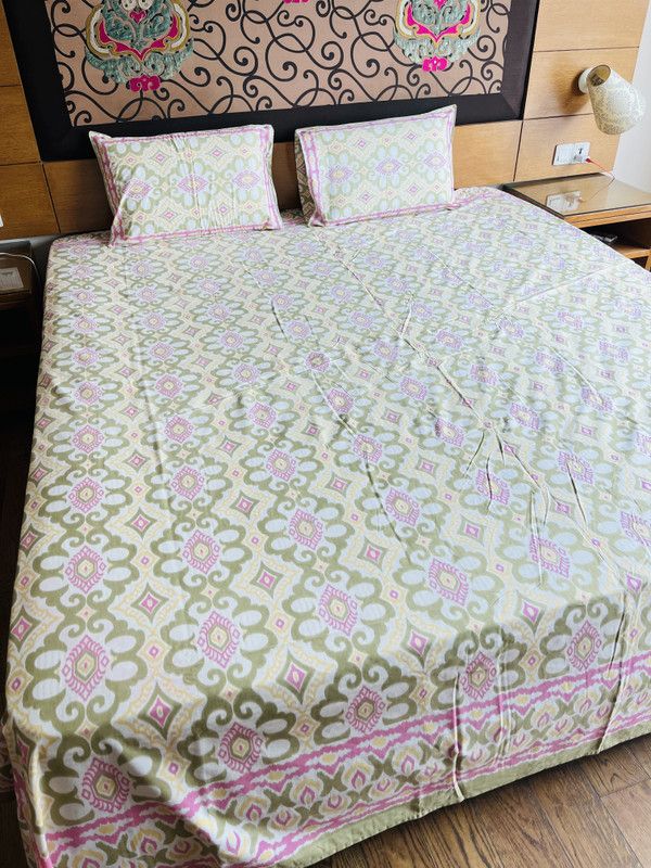 Daisy Days 190 TC Cotton King Jaipuri Prints Flat Bedsheet  (Pack of 1, Blue)