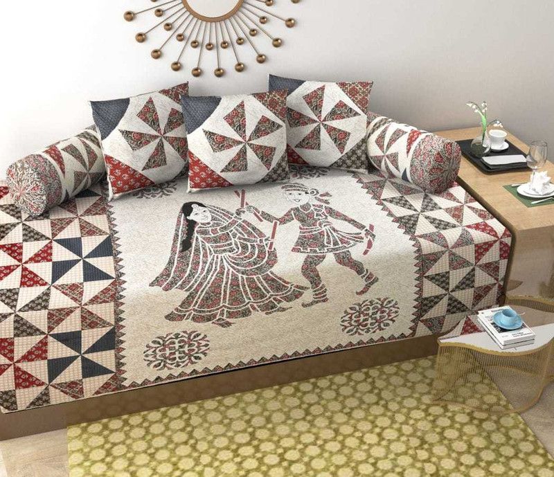 T9decorist Cotton Abstract Diwan Set  (Maroon)
