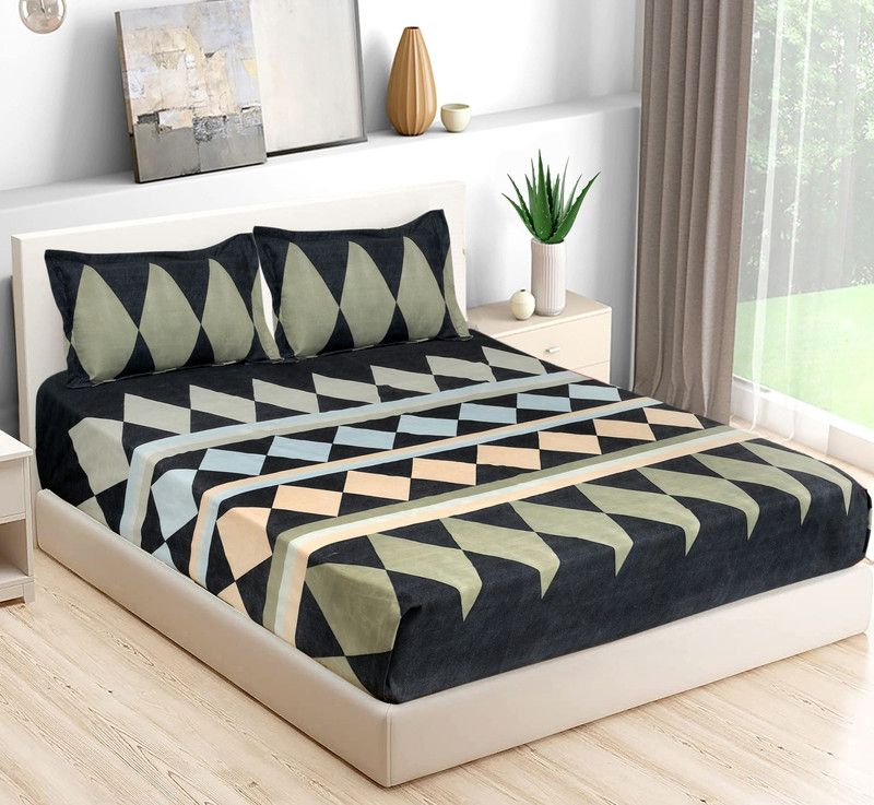 BROMWICK 251 TC Microfiber Double 3D Printed Flat Bedsheet  (Pack of 1, Blue)