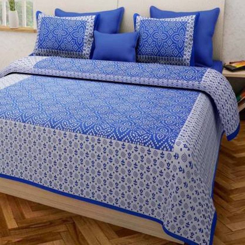 double cotton bed sheet 228 TC Cotton Double Floral Flat Bedsheet  (Pack of 1, Blue)