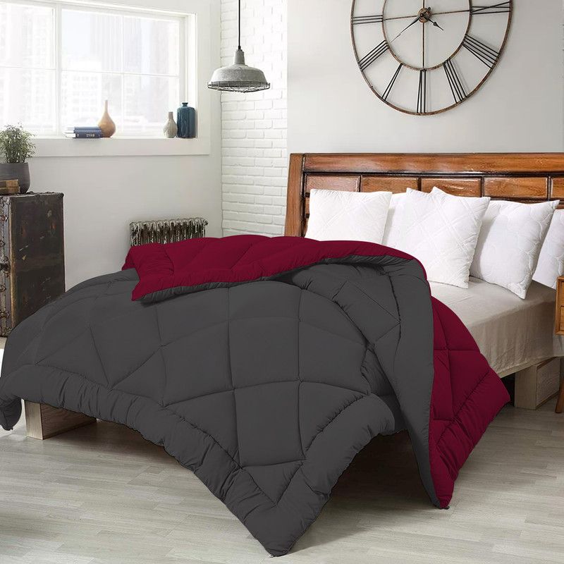 TUNDWAL'S Solid Double Comforter for Mild Winter  (Microfiber, Maroon/Grey)