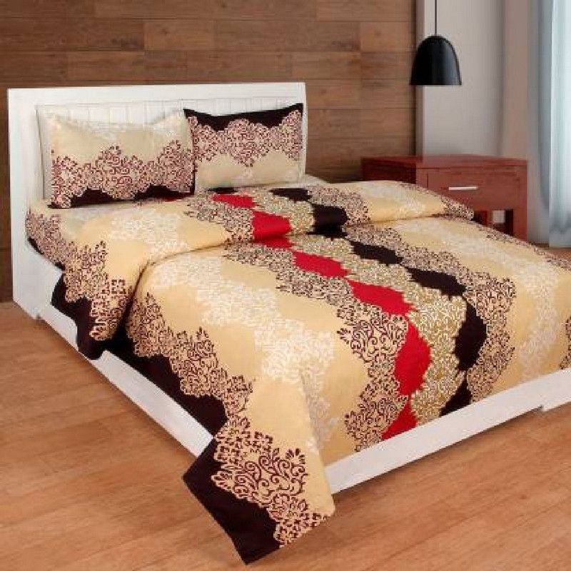 Shivi Creation 144 TC Polycotton Double 3D Printed Flat Bedsheet  (Pack of 1, White, Purple)