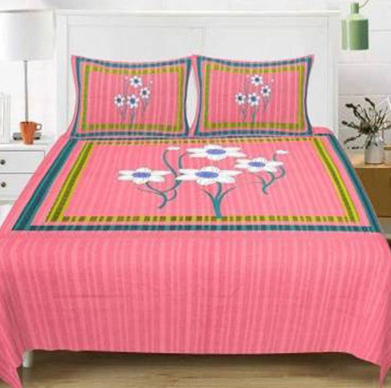 SOMYA GEMS 190 TC Cotton Double Floral Flat Bedsheet  (Pack of 1, Pink)