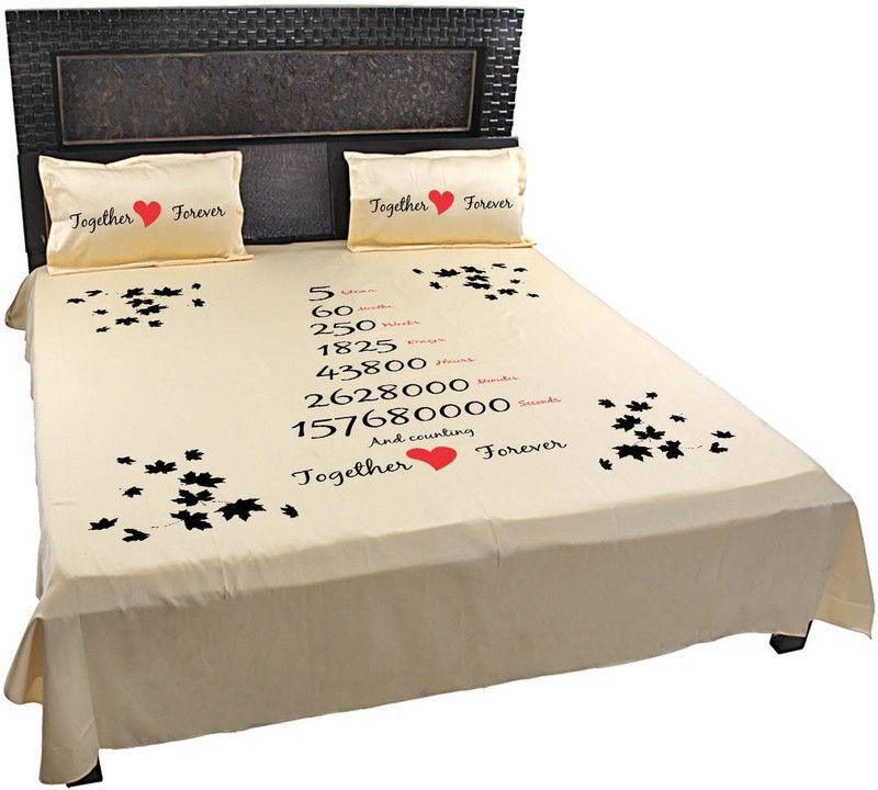 GIFTSMATE 400 TC Polycotton Double Printed Flat Bedsheet  (Pack of 1, Mango)