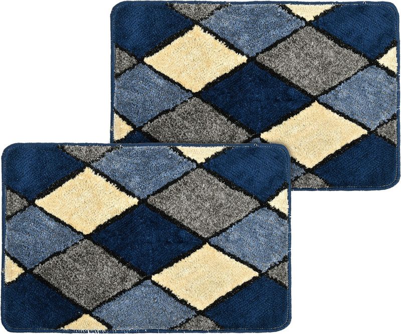 KUBER INDUSTRIES Velvet Door Mat  (Blue, Free, Pack of 2)