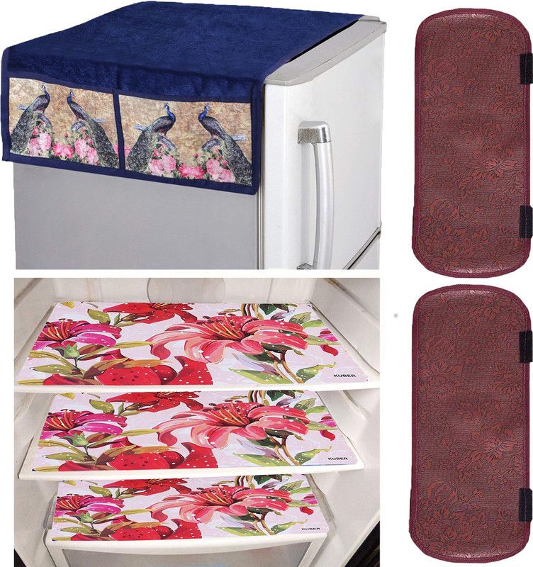 KUBER INDUSTRIES Refrigerator Cover  (Width: 54 cm, Blue & Gold)