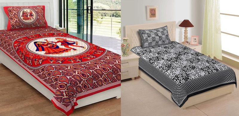 shivay enterprise 104 TC Cotton Single Jaipuri Prints Flat Bedsheet  (Pack of 2, Multicolor)