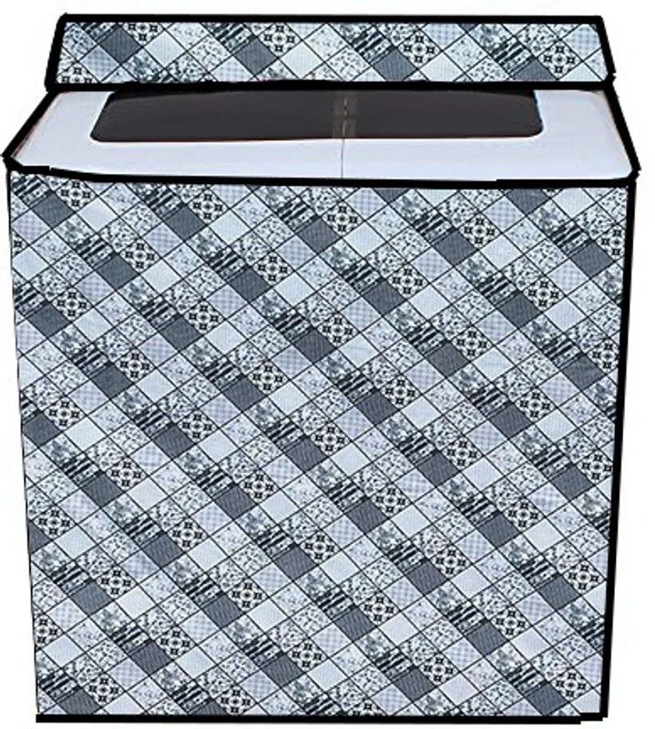 JM Homefurnishings Semi-Automatic Washing Machine Cover  (Width: 81 cm, Gray, White)