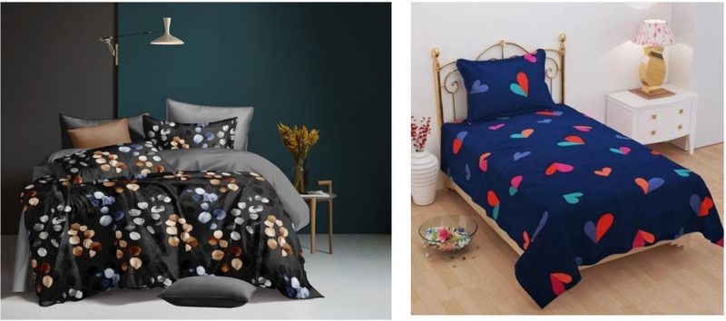 SSH 250 TC Cotton, Polycotton Double, Single Floral Flat Bedsheet  (Pack of 2, Multicolor)