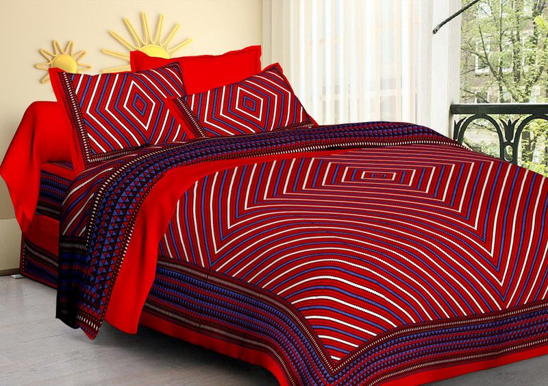 Sthambhjaaya 141 TC Cotton Double Printed Flat Bedsheet  (Pack of 1, Red)