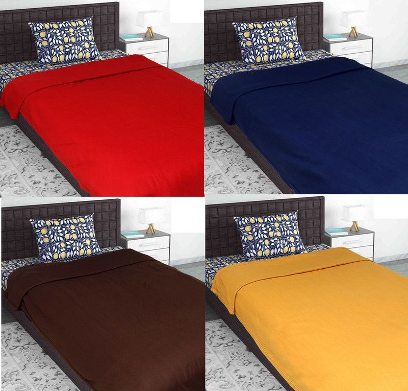 Evolife Solid King Fleece Blanket for Mild Winter  (Polyester, Blue + Red + Rust + Brown)