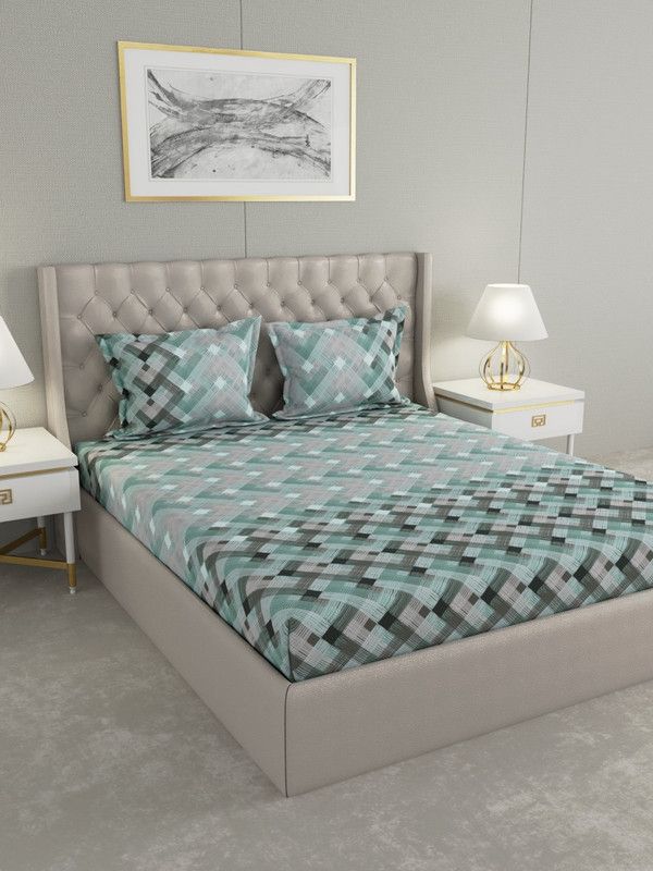 Raymond Home 160 TC Cotton Queen Geometric Flat Bedsheet  (Pack of 1, Grey)