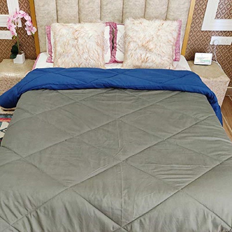 Dreamfactory Self Design Single Comforter for Mild Winter  (Microfiber, Grey, Blue)