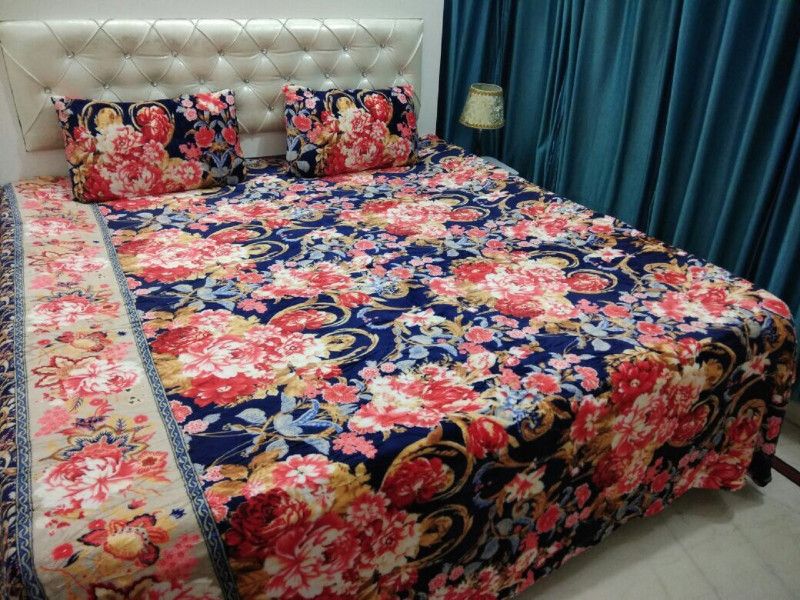 Nanki's Velvet Queen Abstract Flat Bedsheet  (Pack of 1, Blue)