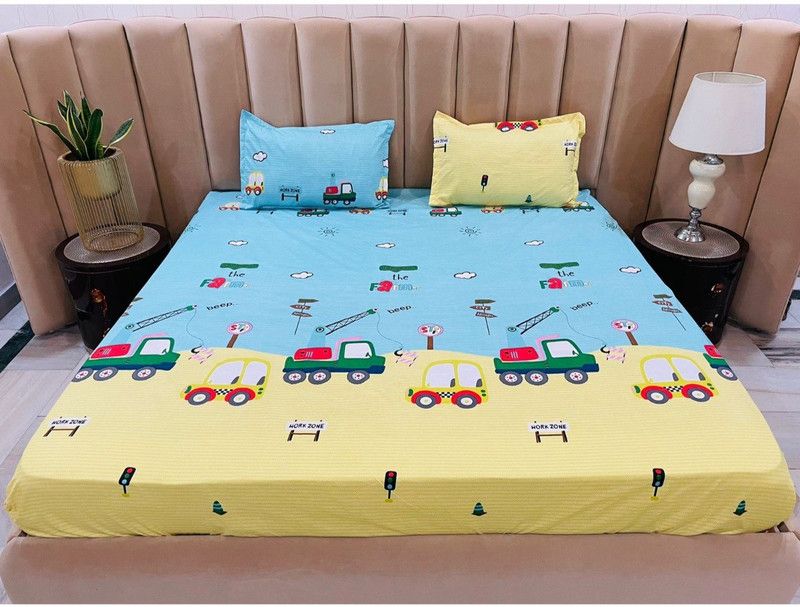 Belgium Furnishings 140 TC Polycotton Double Cartoon Flat Bedsheet  (Pack of 1, Yellow)